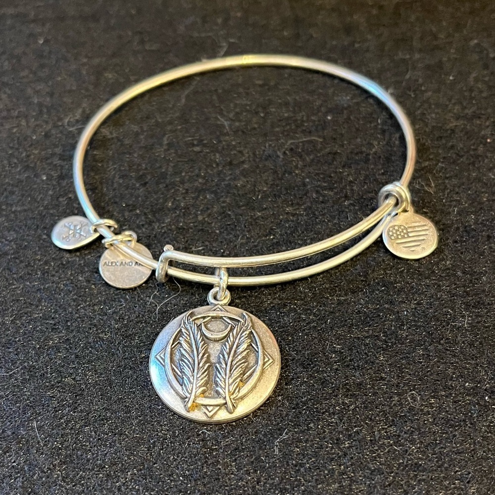 Alex and Ani 2016 Godspeed Silver Bangle Charm Bracelet with Feather Design - Picture 5 of 8
